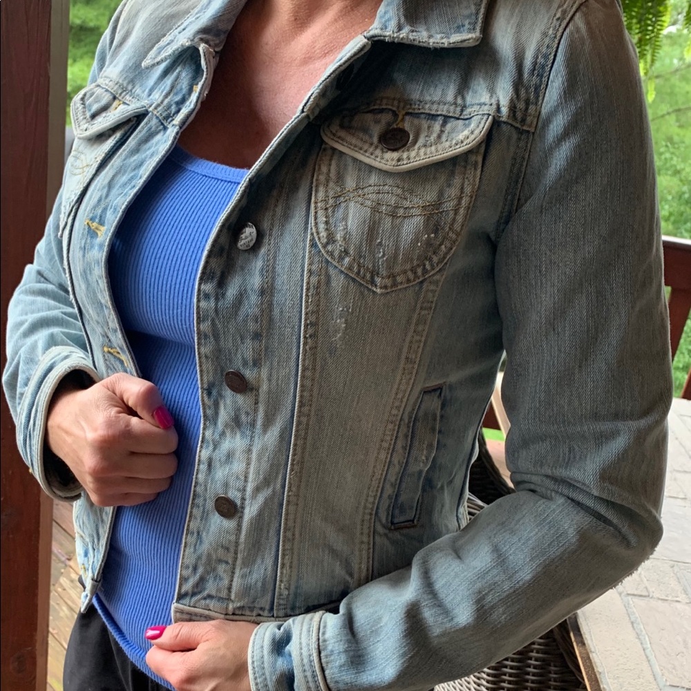 A &F distressed denim jacket